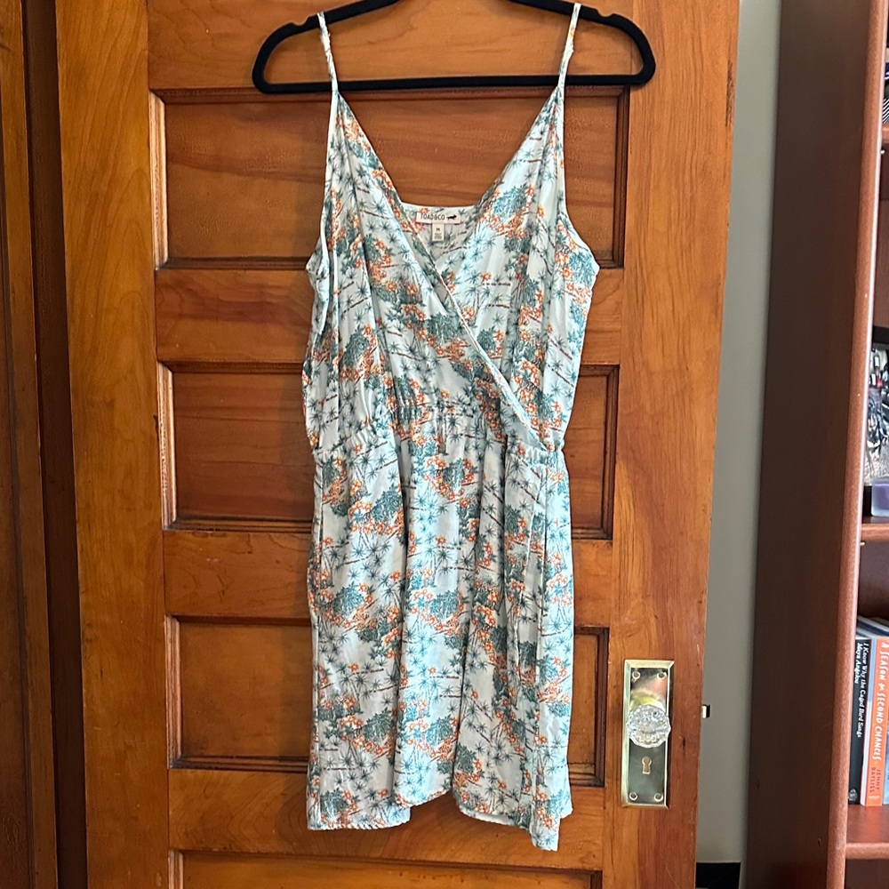 Toad&Co Floral Wrap Dress in Orange and Blue